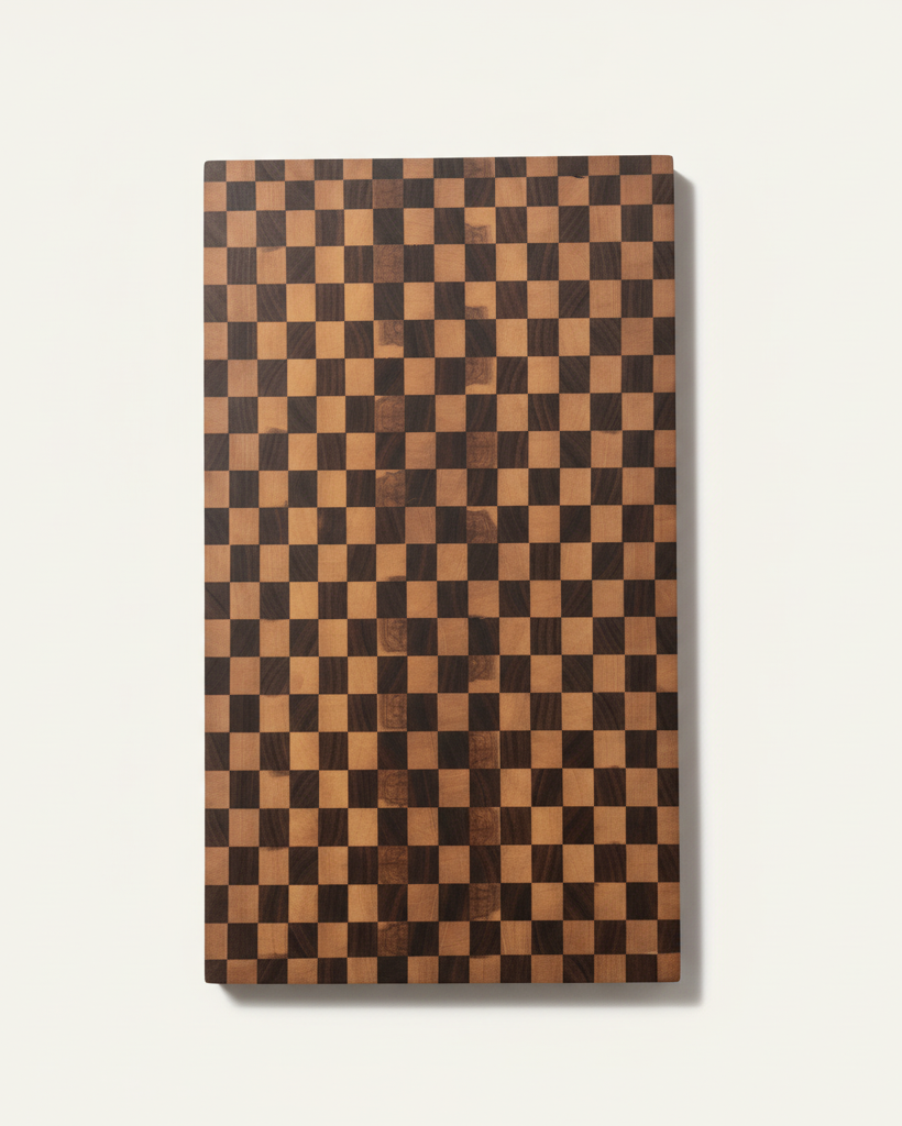 Checkerboard cutting board with off-white background