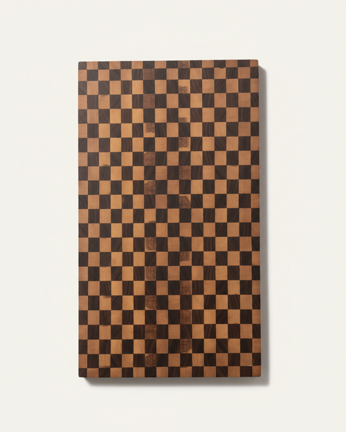 Checkerboard cutting board with off-white background